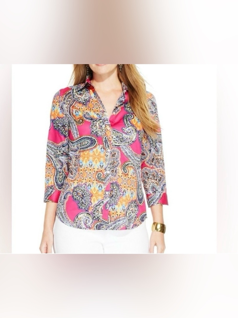 Lauren Ralph Lauren Pink Multi Paisley Button-Down Shirt
